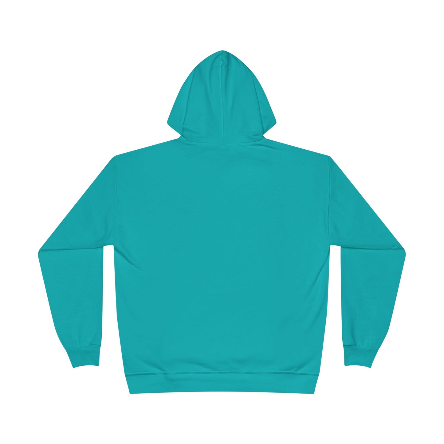 a back image of an athletic teal color hoodie