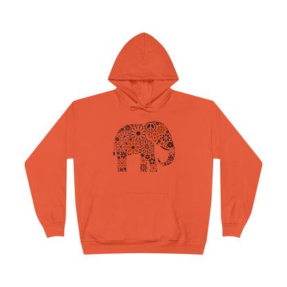 a texas orange color hoodie with an image of an elephant created out of brown and orange floral design