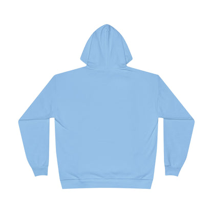 a back image of a light blue color hoodie