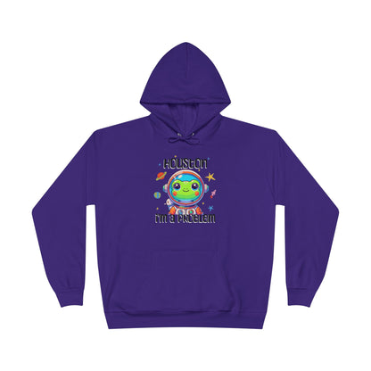 a purple colored hoodie with graphic of a cute astronaut frog in a spacesuit, ready for an interstellar adventure. The design showcases the frog as a space cadet, radiating charm and joy, perfect for spreading smiles across the galaxy