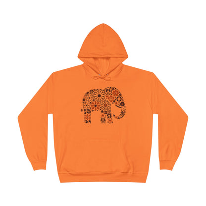 a Tennessee orange color hoodie with an image of an elephant created out of brown and orange floral design